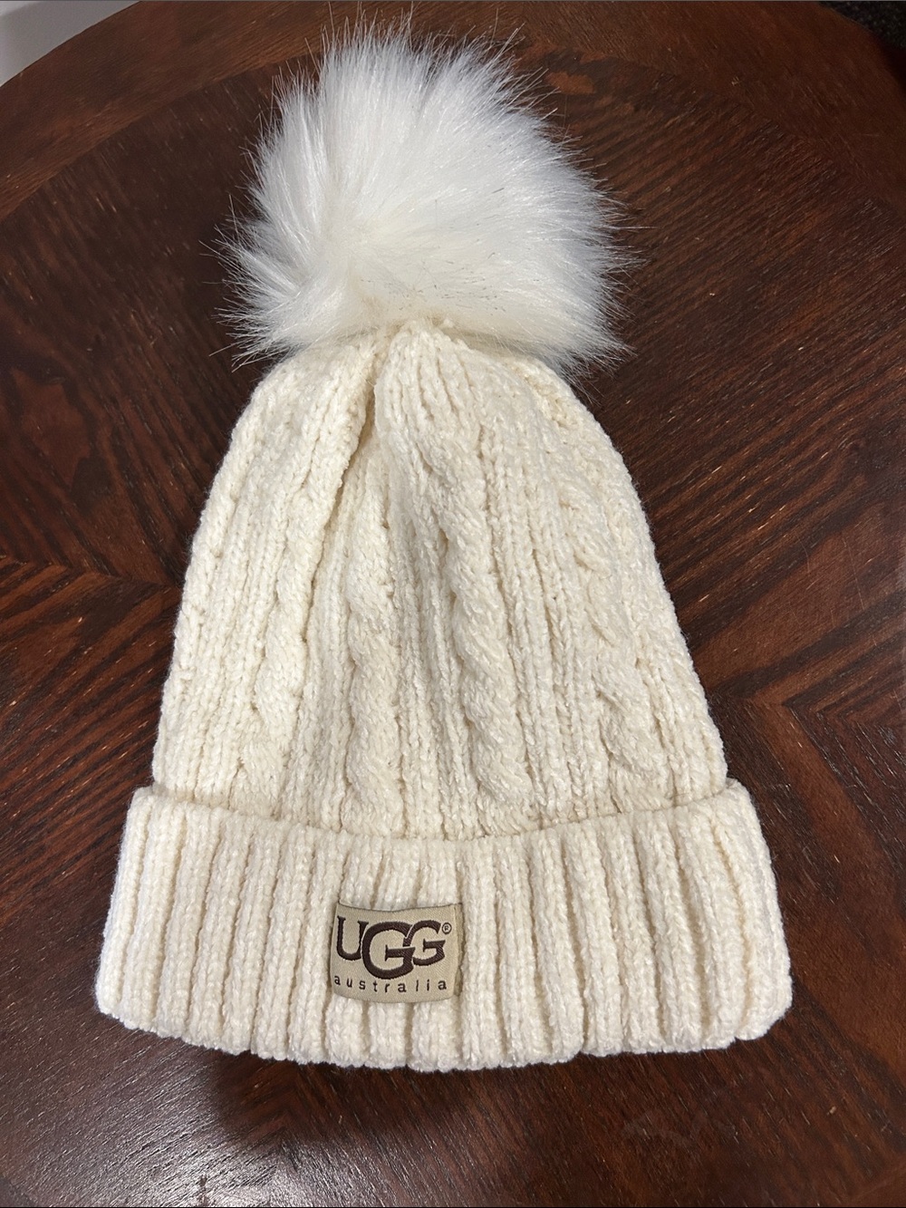 UGG Women's Cream Cable-Knit Pom Pom Beanie
